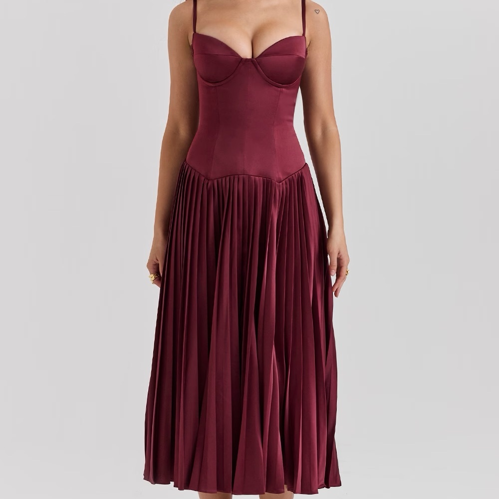 House of CB Satin Burgundy Dress - Picture 1 of 7